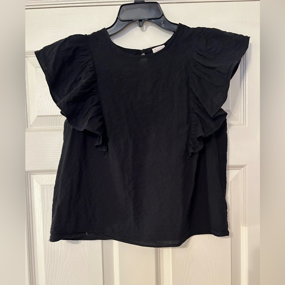 A New Day Flutter Sleeve Black Linen Top - Picture 2 of 7